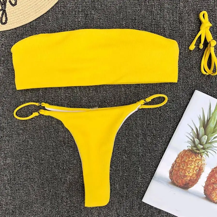 Women Swimwear 2Color Sexy Chaming Solid Two Pieces Bikini Bra Swimsuit Casual Bathing Tops for Summer Beach Party 18May11