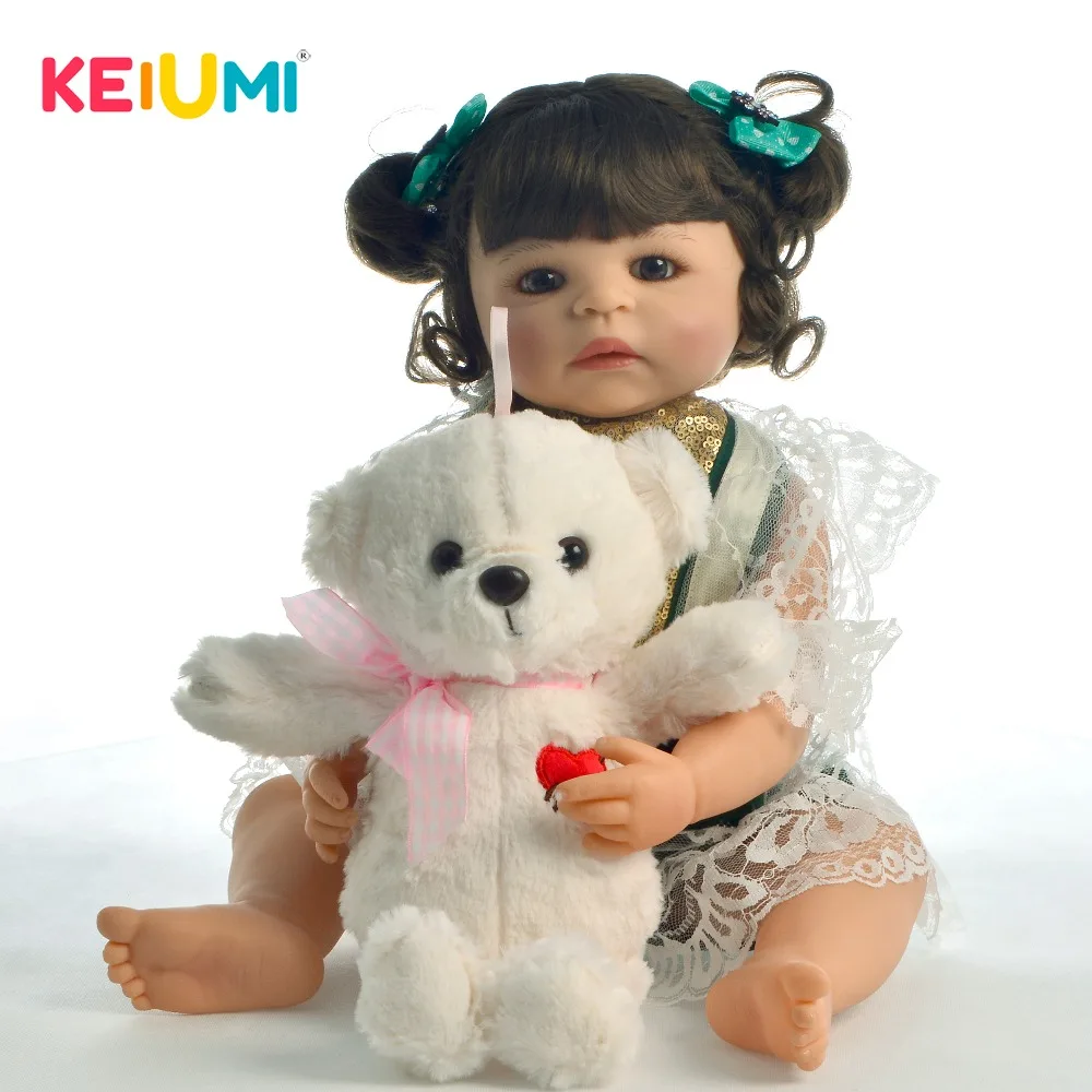

KEIUMI Fashion 55 cm Doll Reborn Boneca Silicone Full Body Toddler With Curls 22" Reborn Baby Doll Girl Toys For Kids surprise