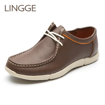 

LINGGE Brand Men'S Shoes Cow Leather Light Weight Men Shoes 100% Geuine Leather Lace-Up Shoe Casual Shoe