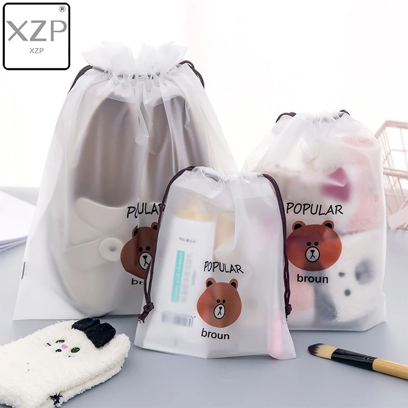 XZP Broun Bear Transparent Cosmetic Bag Travel Makeup Case Women String Make Up Bath Organizer Storage Pouch Toiletry Wash Kit