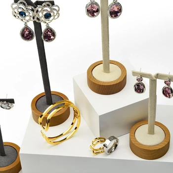 

2pcs Wooden T-bar Earring Ear Studs Display Stand Rack Showcase Organizer 12cm/18cm Set Home Business Countertop