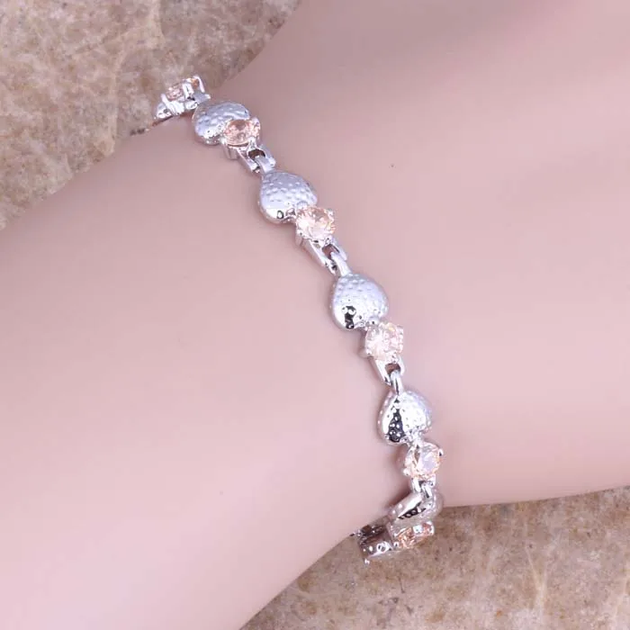 

Valuable Champagne Morganite 925 Sterling Silver Link Chain Bracelet 6.5 - 7.5 inch S0501