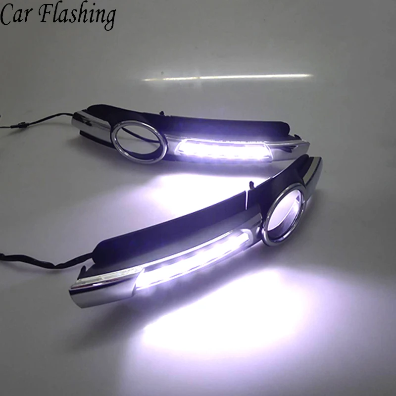 

Car Flashing 1 Set For AUDI A6 C6 2005 2006 2007 2008 LED DRL Daytime Running lights with Fog Lamp hole white and Yellow signal