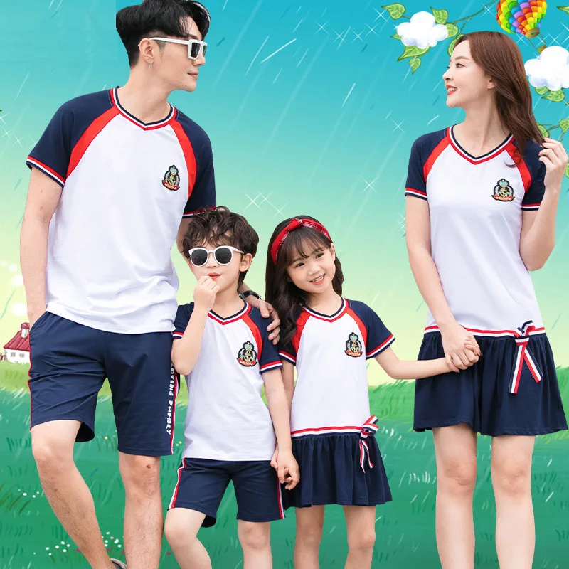 

Family Clothing 2019 Mother Daughter Dress Family Matching Outfits Father Son Clothes Set School Uniform T-shirt Short Pants