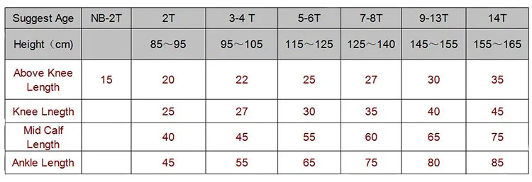 skirt size chart