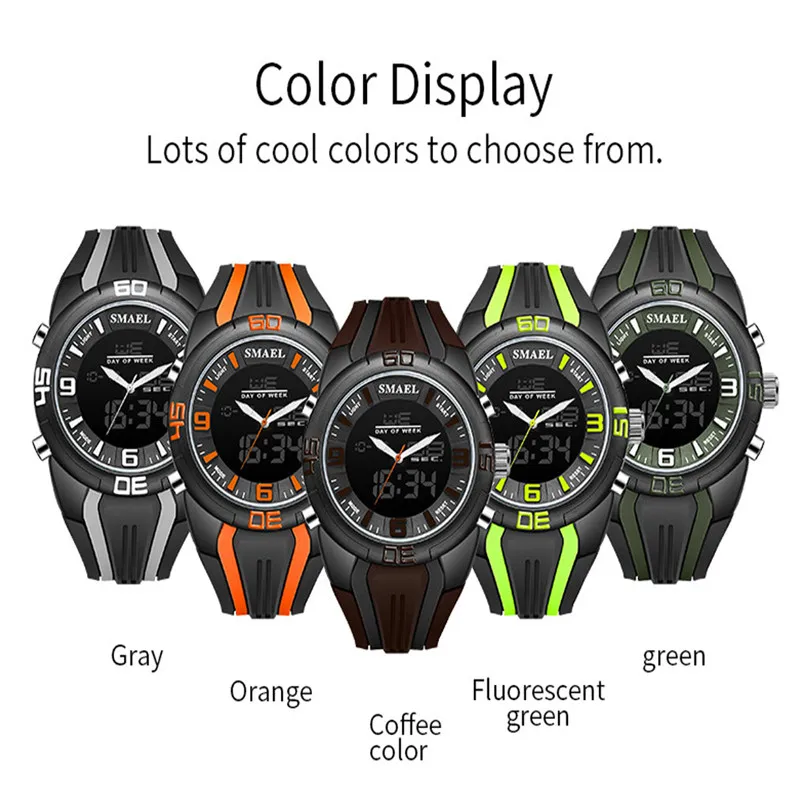 SMAEL Men's Watches Dual Time Camouflage Sport Watch LED Digital Watch New Fashion Digital Quartz For Sport Man #4m19 (10)