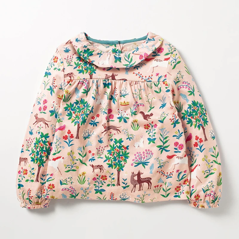 Little maven/детская брендовая одежда для маленьких девочек; коллекция года; сезон осень; хлопковая футболка с длинными рукавами и принтом с животными; 51148