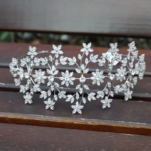 Роскошные серебряные фианиты свадебная диадема невесты аксессуары для волос тиары высокого качества Принцесса Корона вечерние