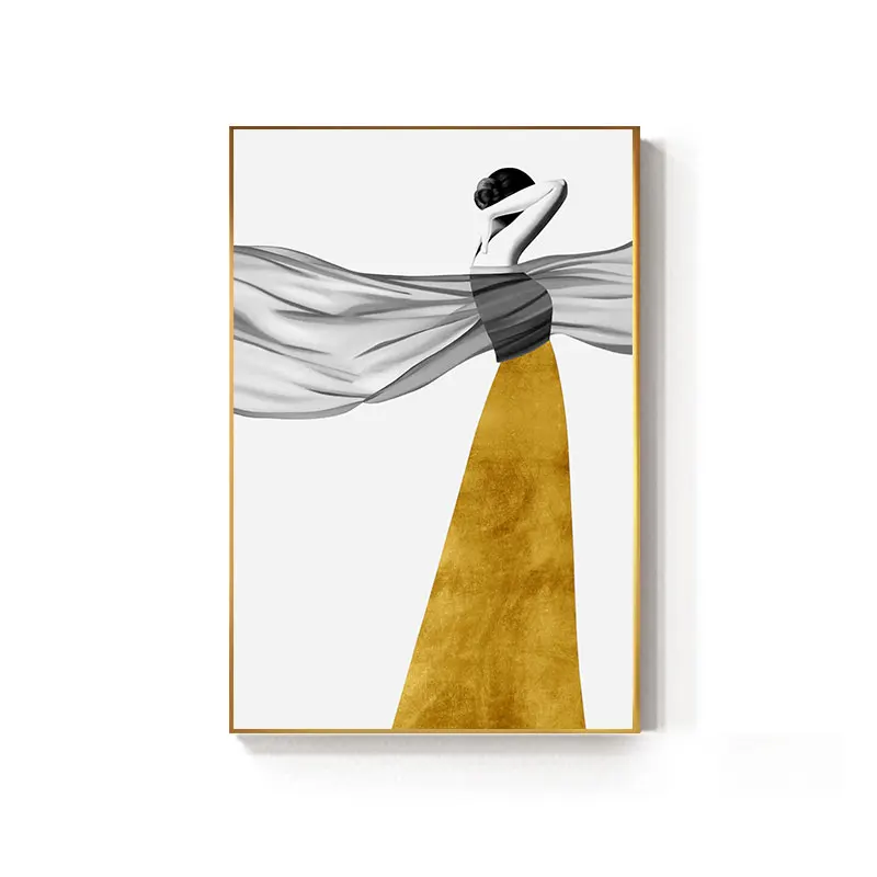 Абстрактное желтое платье Великолепная девушка сексуальная спина холст живопись мода стены искусства Cuadro для гостиной в скандинавском стиле печати плакат - Цвет: Wall Art