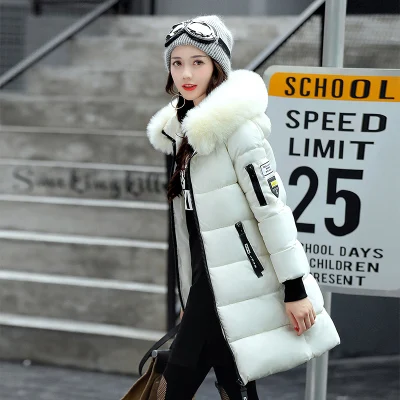 Новинка, зимняя женская куртка, хлопковое пальто, меховой воротник, капюшон, парка, женские длинные куртки, Толстая теплая верхняя одежда, chaqueta mujer ST157 - Цвет: White