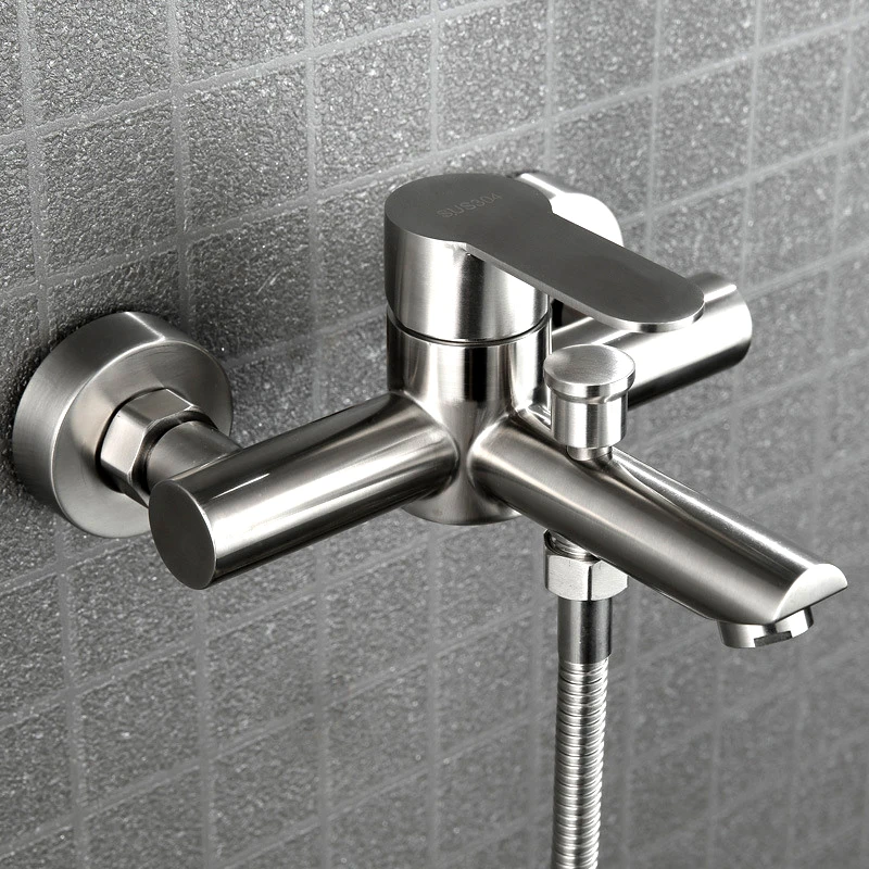 

Wall Mounted Stainless Steel Triple Shower Faucet Bathroom Bathtub Hot Cold Water Mixing Valve Nozzle Water Tap Single Handle
