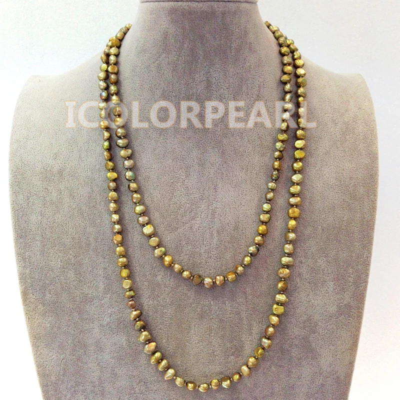 

WEICOLOR 120CM Long 7-8mm Light Brown Natural Cultured Freshwater Pearl Sweater Necklace.