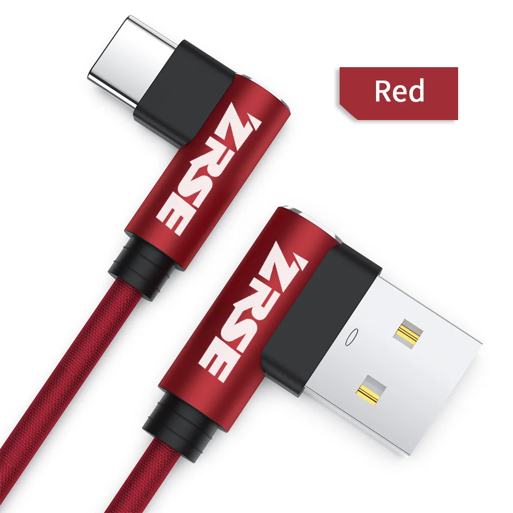 ZRSE Usb type-C кабель для samsung a50 s10 s9 90 градусов локоть 3 м 2 м 1 м Синхронизация данных Быстрая зарядка Usb кабель Oneplus Xiaomi Mi9 Redmi - Цвет: Red TypeC