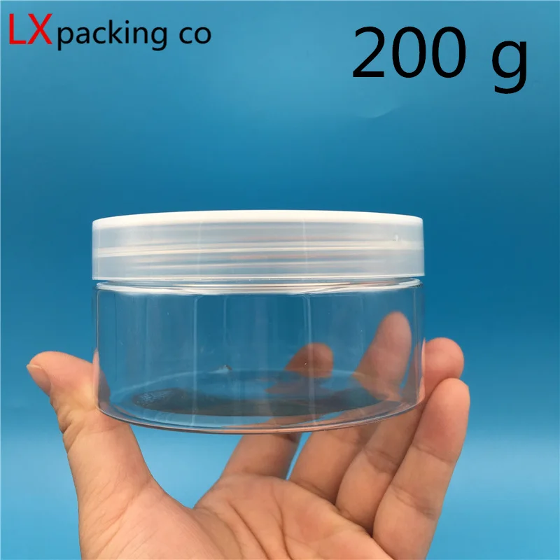 

Free Shipping 200g/ml Clear Lucency Plastic PET Empty Flat Bottle jar with Clear Screw lid Honey Pomad Empty Cosmetic Containers
