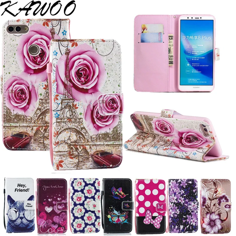 

Retro Patterns PU Folio Leather Case Magnetic Flip Cover For Huawei Y9 2018 Capa Card Slots Stand Fundas For Huawei Enjoy 8 Plus