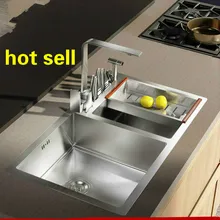 Домашняя мода Кухня ручная раковина двойной паз маленькие мыть овощи 304 нержавеющая сталь Горячая 75x42/78x43 см