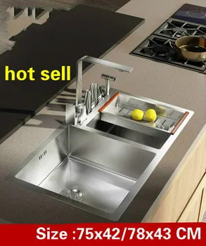 Price Free Shipping Home Vogue Kitchen Manual Sink Double Groove Small Wash Vegetables 304 Stainless Steel Hot Sell 75x42/78x43 CM