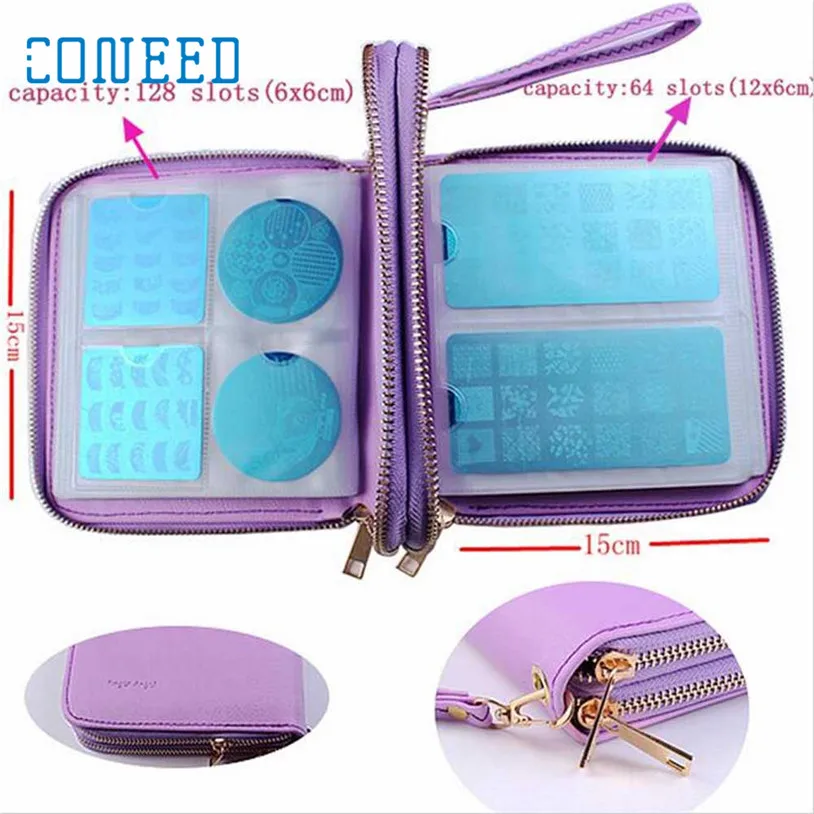 

Nail Art Printing Template Card Package Leather Nail Stamping Plate Bag Case 128 Slots Folder Manicure Stamp Stencil Holder