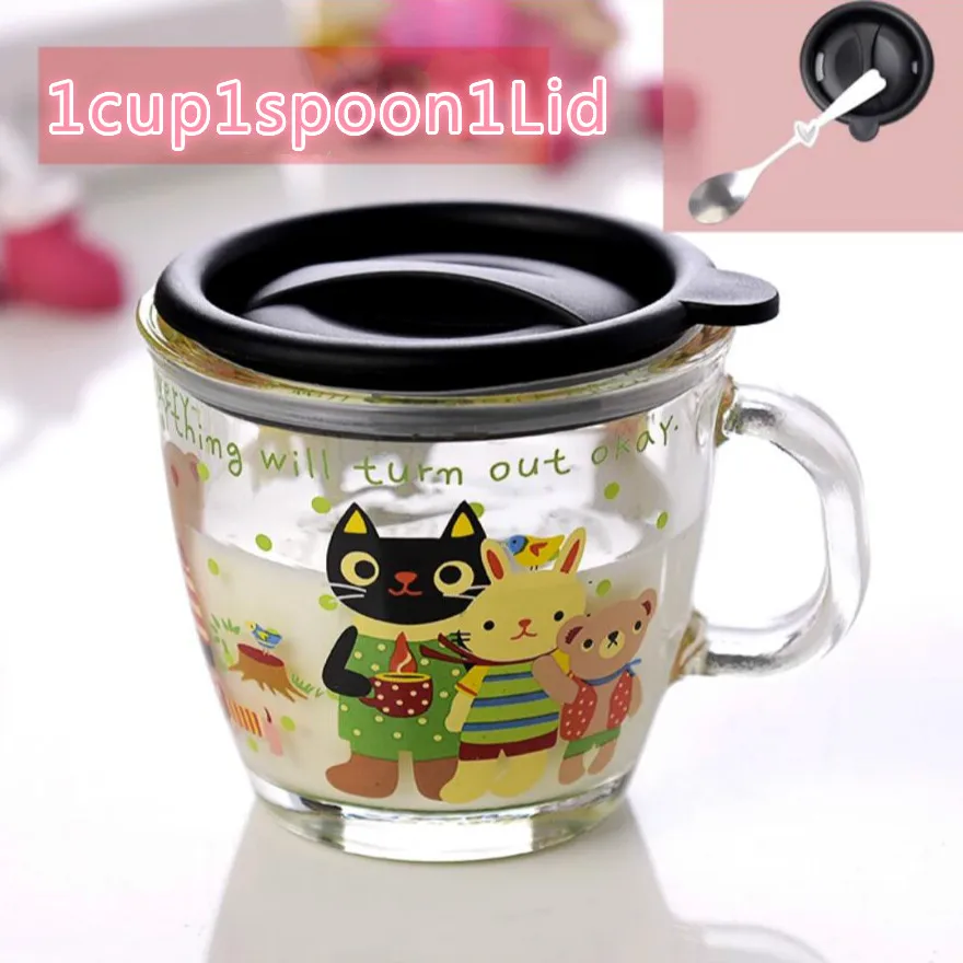 1cup1spoon1lid Мультяшная кружка с изображением кошачьей мордочки, милая кружка с кошачьим стеклом, утолщенная кофейная кружка с крышкой, чашка для молока, посуда для напитков, чашка для воды, забавный подарок для друга - Цвет: 1cup1spoon1lid