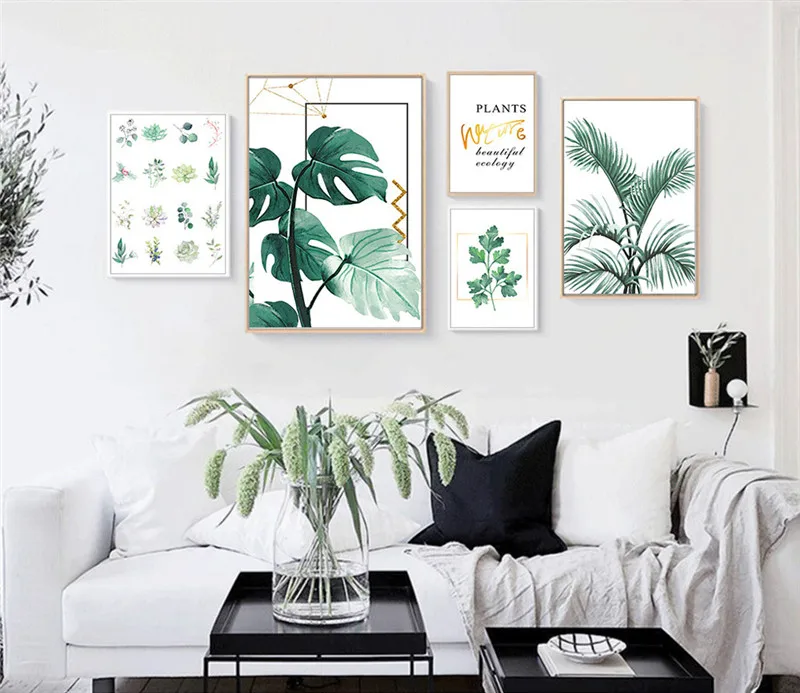 Green Plants Nordic Poster Palm Turtle Leaf Modern Wall Art Canvas Painting Quotes Scenery Wall Pictures For Home Decor Unframed