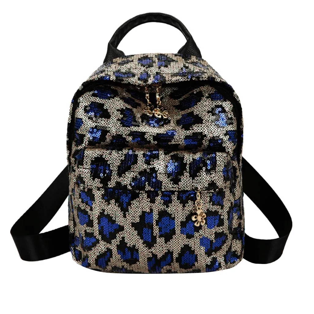 OCARDIAN Backpack Women Sequin Leopard Print School Bags Female
