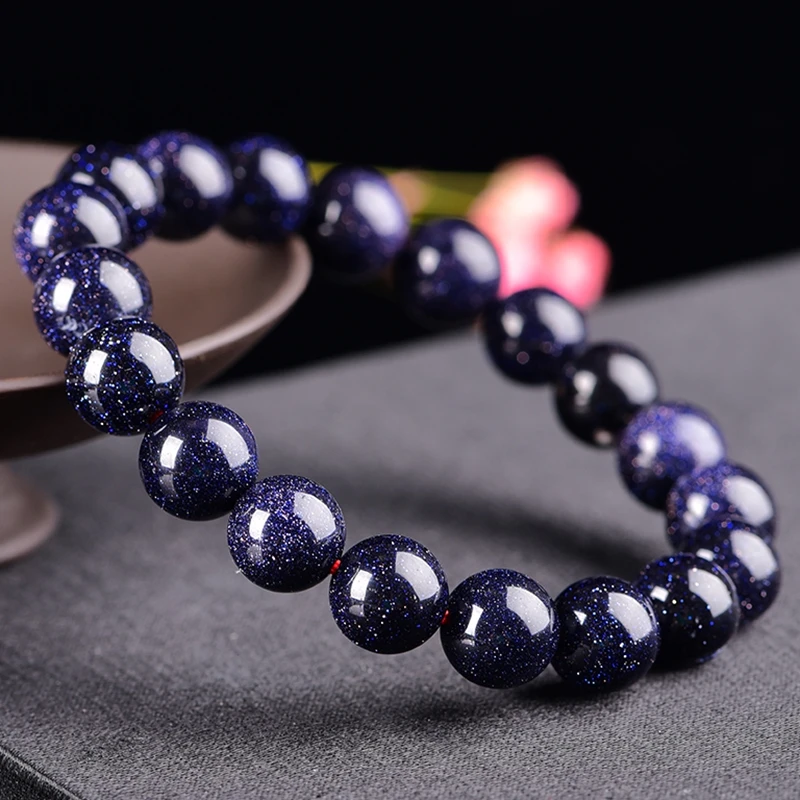 Мода 8-10 мм натуральный голубой бусины из песчаника браслет для мужчин и женщин ювелирные украшения для влюбленных Galaxy Солнечный Системы браслет и браслет