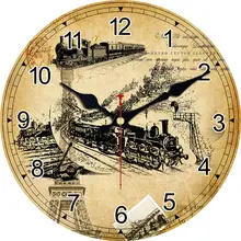 12 дюймов Поезд Лодка круглые настенные деревянные картонные часы, современные настенные часы для домашнего декора, бесшумные и не тикающие часы