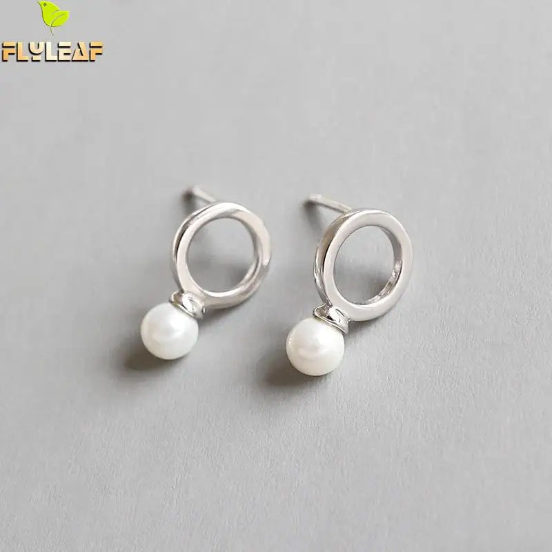 

Flyleaf 925 Sterling Silver Earrings For Women Circle Dotted Shell Pear Jewelry Femme Simple Drop Earings Fashion Jewelry Party