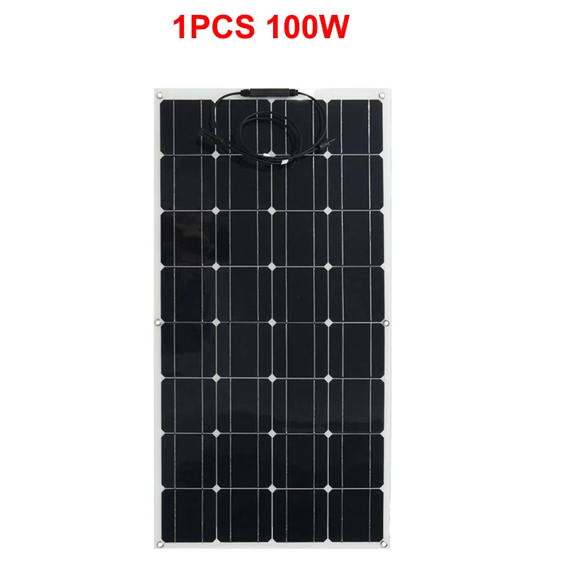 Солнечная панель 100 Вт монокристаллическая солнечная панель 12 в зарядное устройство Гибкая 200 Вт 300 Вт 400 Вт для лодки система Комплект - Цвет: 1PCS