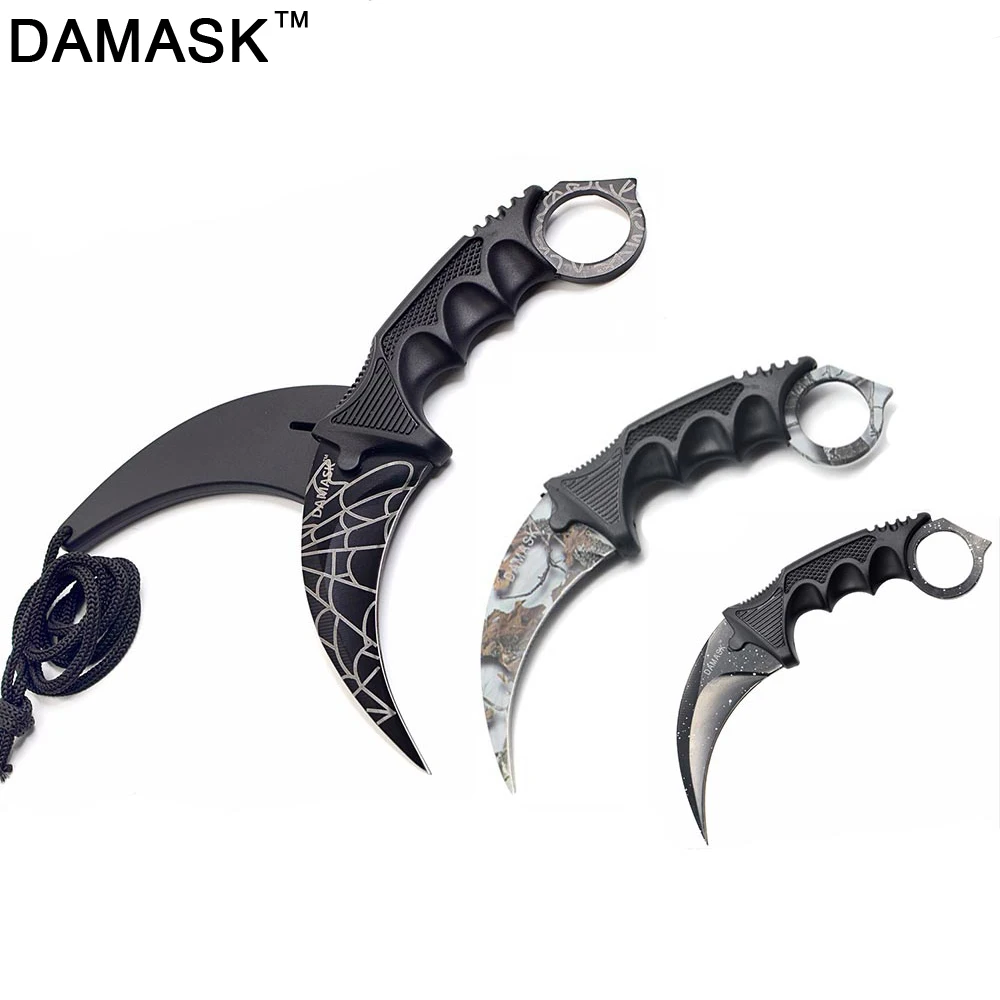Купить Дамасский Открытый нож CSGO Counter Strkie нож острый фиксированный нож из нержавеющей стали отличный открытый Karambit охотничий ручной инструмент