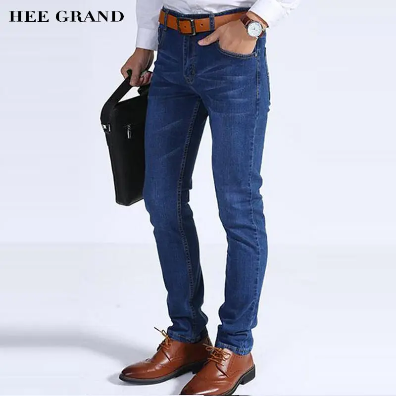 

HEE GRAND 2017 New Spring Summer Men Jeans Full Length Business Style Slim Fitted Straight Denim Trousers Plus Size 29-40 MKN961