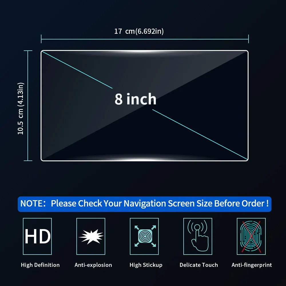 6.5in/8in для VW Volkswagen Tiguan Автомобильный gps навигационная экранная наклейка Закаленное стекло Защитная пленка для экрана - Название цвета: 170mmx105mm 8in