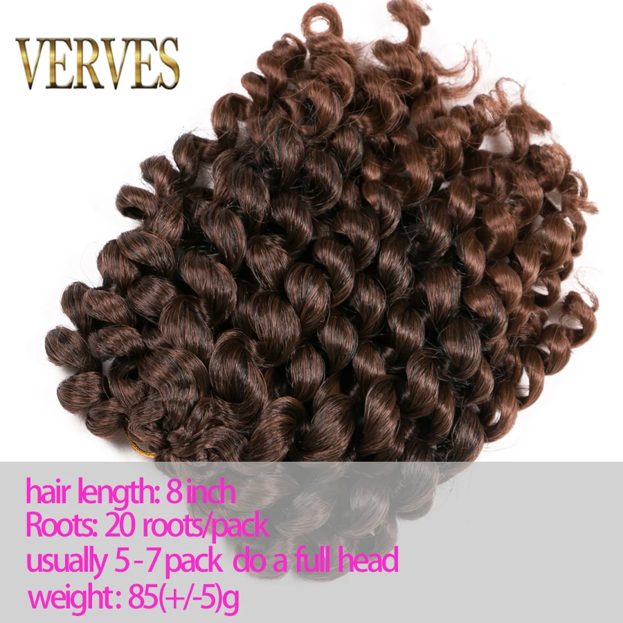 VERVES Crochet braids hair 5 pack 75g/pack 8inch synthetic ombre braiding hair extentions Havana Twist heat resistant Hair braid