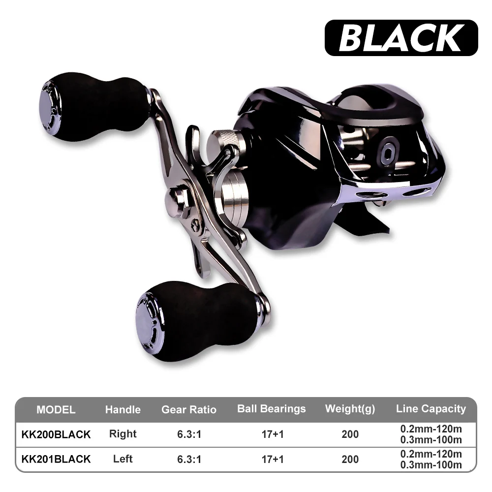 Water Drop Reel Casting Reel Gear Ratio 6.3:1 Aluminum Spool Baitcast 17+1BB Bearing Left-Right Handle 200g Baitcast Reel - Цвет: Black