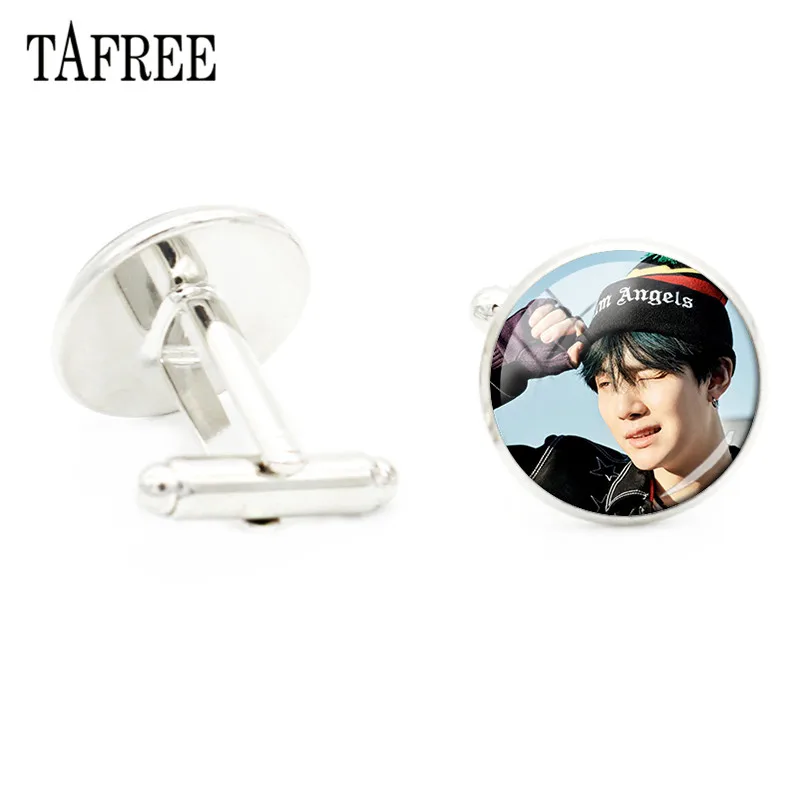 

TAFREE Brand Bangtan Boys Cufflinks Korea Trendy Singer Art Picture Cuff Link Glass Dome Rhodium Plated Jewelry BTS162