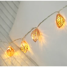 LED Light Strings Golden Metal Tree Leaf Fairy String Light Romantic Christmas Wedding Home Garden Decor Battery Powered Lamp F