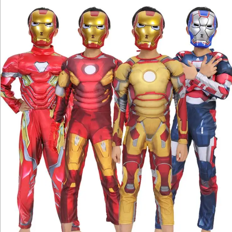

Iron Man Mark 42 / Patriot Muscle Children Kids Halloween Costume Fantasia Avengers Superhero Iron Man Cosplay Costume with Mask