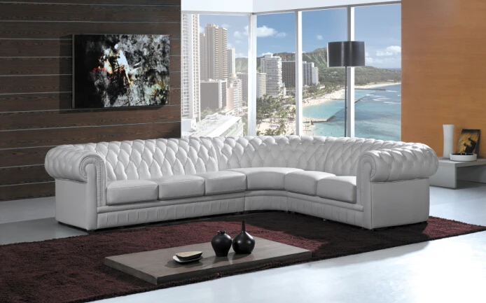 Современный секционный диван для кожи Chesterfield черного цвета гостиной мебель|modern