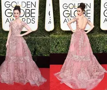 2017 A-Line 74th Gold Abendkleider mit Halsausschnitt Appliques Kurzen Ärmeln Illusion Zurück Celebrity Kleider