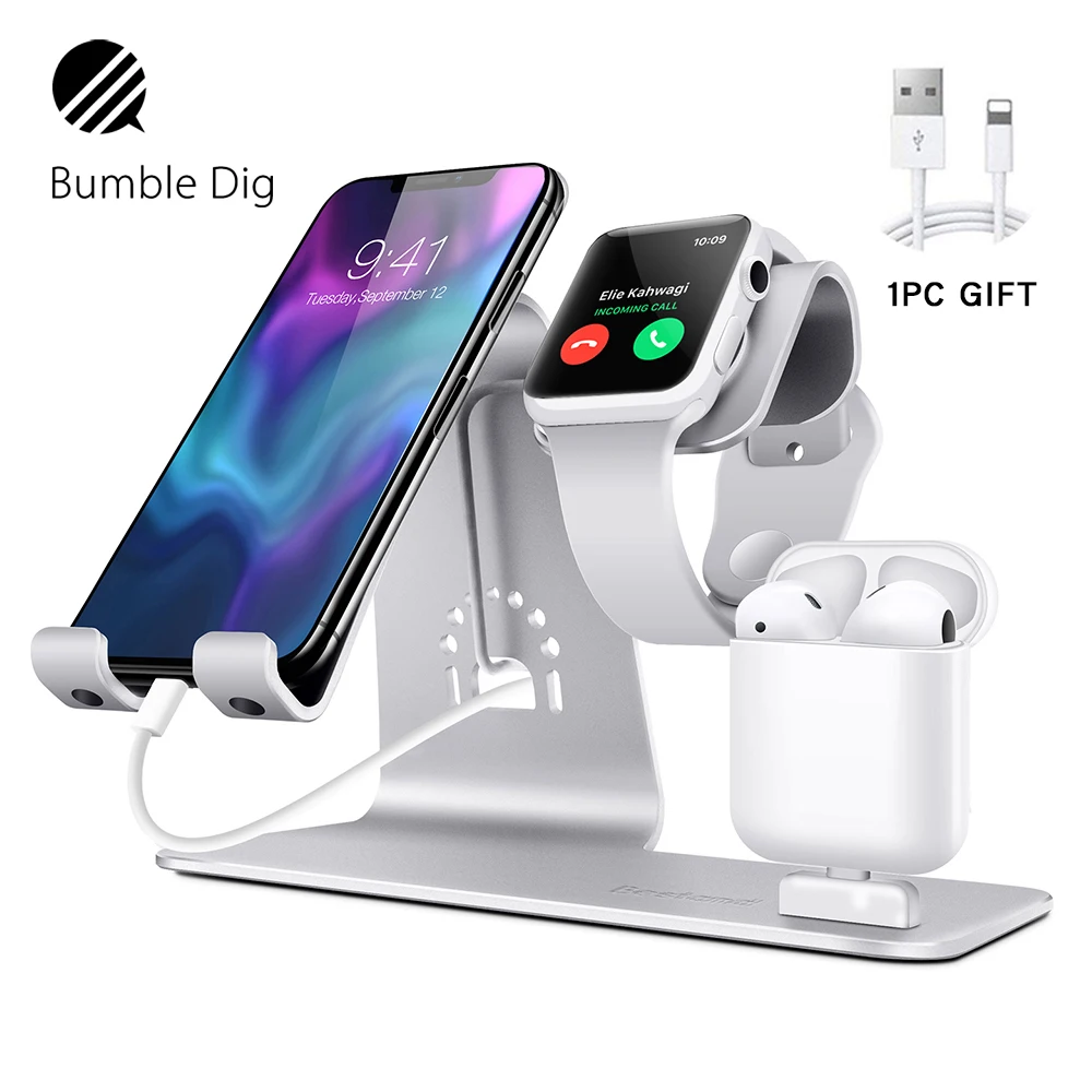 

3 in 1 Charging Dock Holder For Iphone XS 8 7 Charging Stand Dock Station Phone Desktop Tablet Holder For Apple watch Airpods