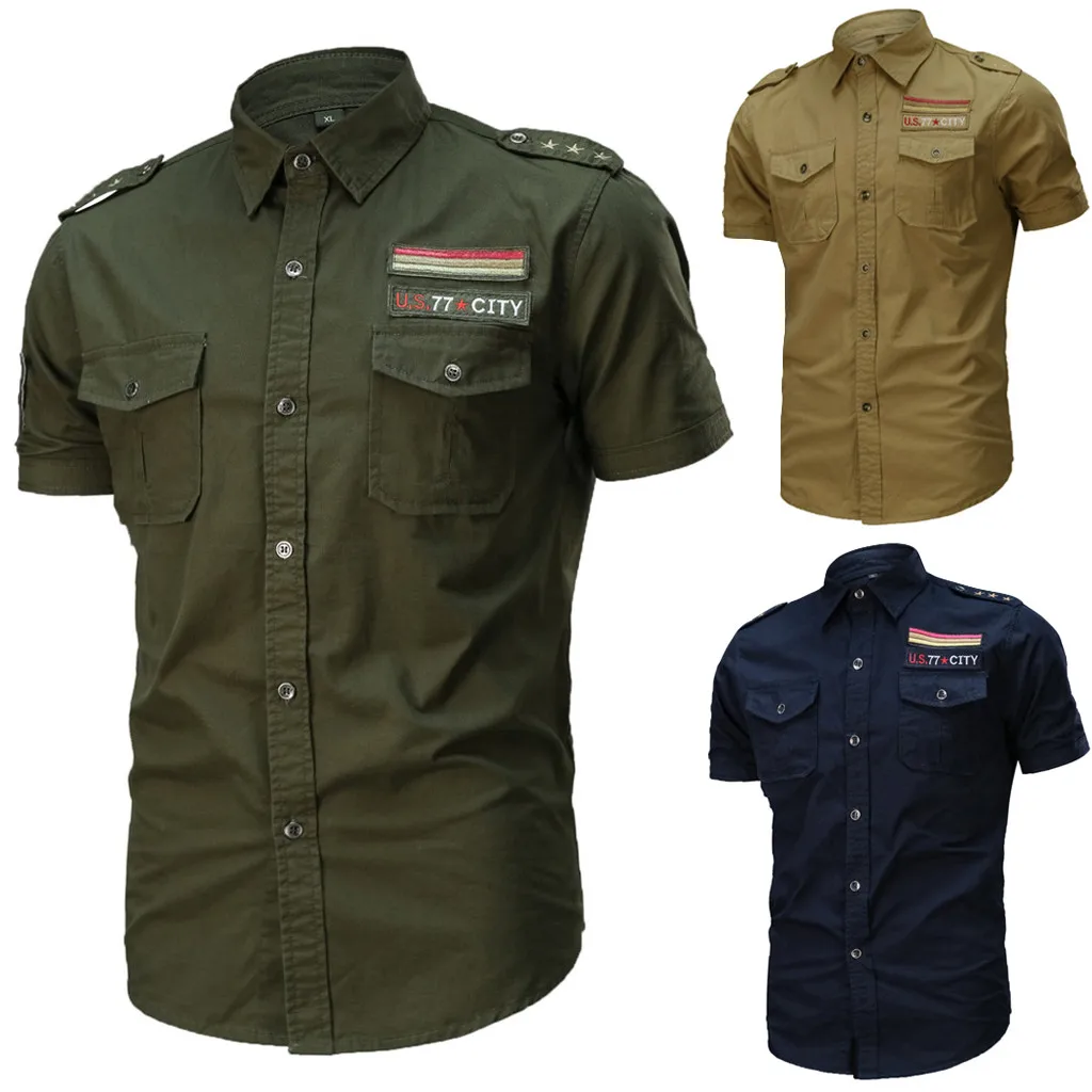 Мужская футболка Повседневная летняя мода новый военный стиль хлопок короткий рукав свободная армейская зеленая футболка Топы брендовая