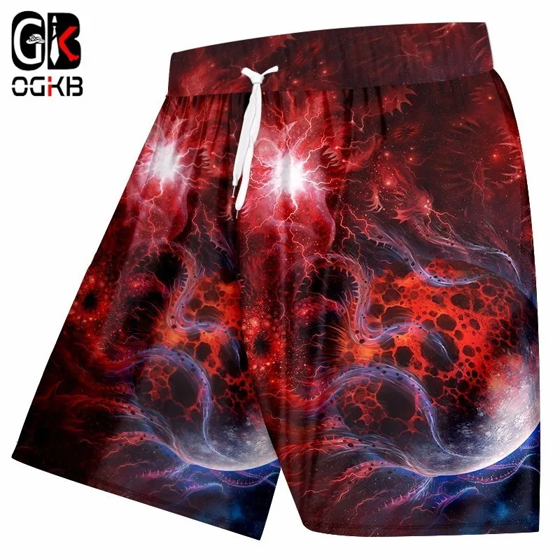 OGKB новые летние резинка на талии боксеры и брюки мужские принт красный Galaxy пространство 3D мужские пляжные шорты Фитнес повседневные