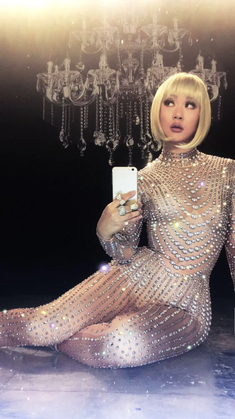 Shining rhinestones Leotard Jumpsuits Full Crystals Female Bar DJ DS