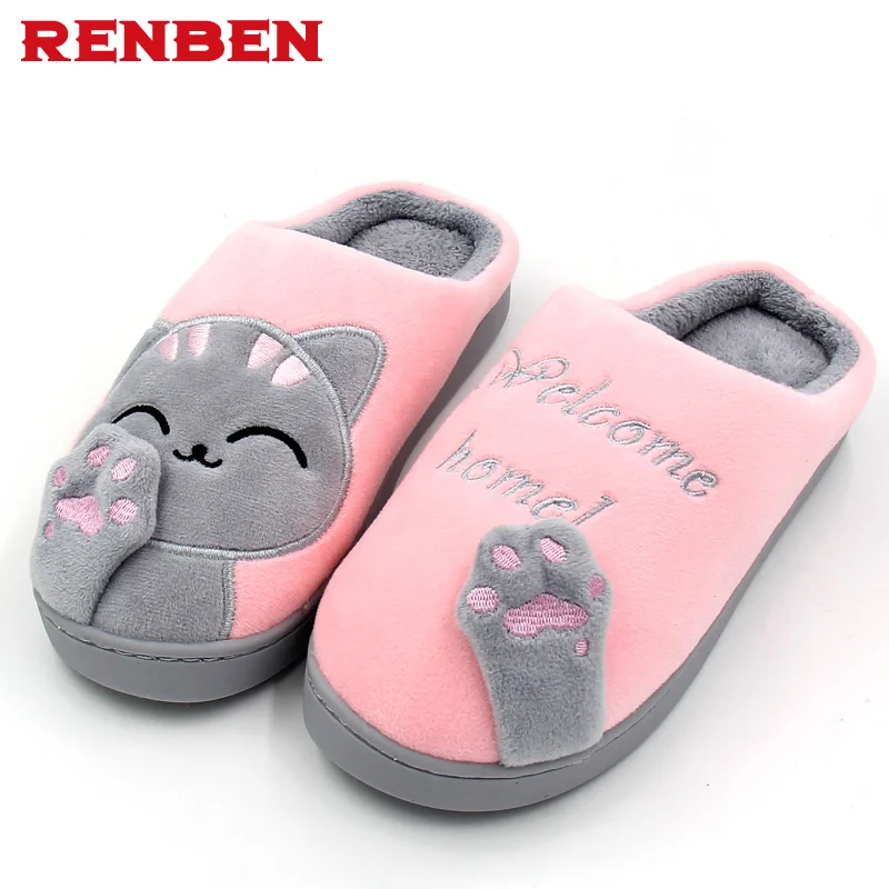 

Women Winter Home Slippers Cartoon Cat Home Shoes Non-slip Soft Winter Warm Slippers Indoor Bedroom Loves Couple Floor Shoes