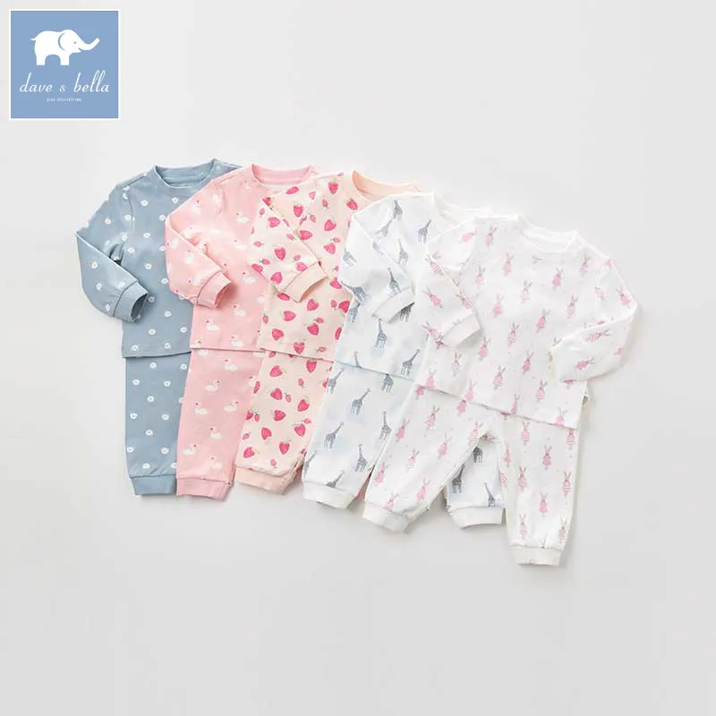 DB9613 dave bella/осенние комплекты одежды для малышей Детский костюм унисекс Детский пижамный комплект с длинными рукавами, одежда для сна для малышей