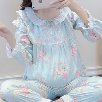 

Nursing Maternity Pajamas 2019 Summer New Print Long-Sleeved Breastfeeding Sleepwear Ladies Home Service Set Pregnant Women A330