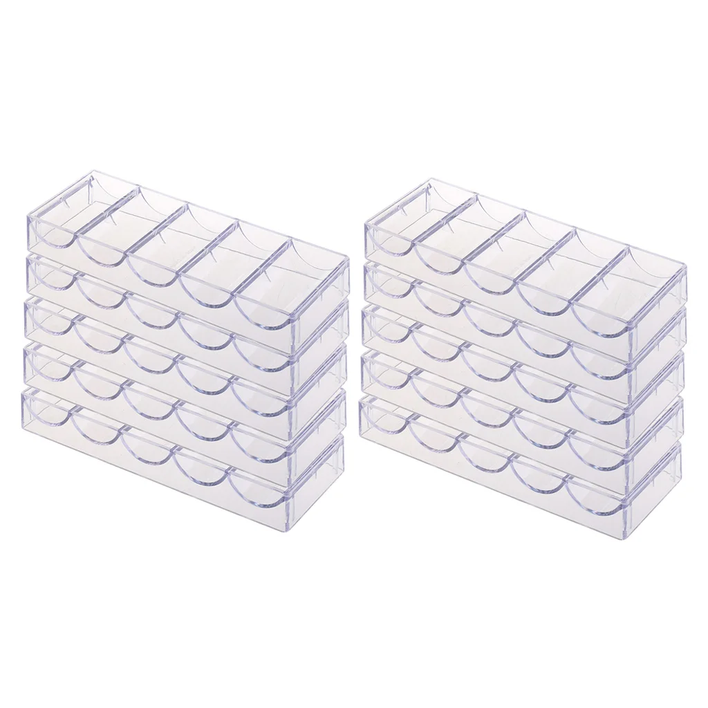 10 Pieces Transparent Acrylic Poker Chips Tray 100 Chips Storage Case for Party Home Casino Board Game No Lid 