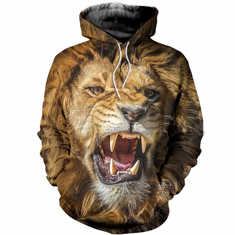2018 New Print Hoodies Men Golden Lion Animal New Design Long Sleeves