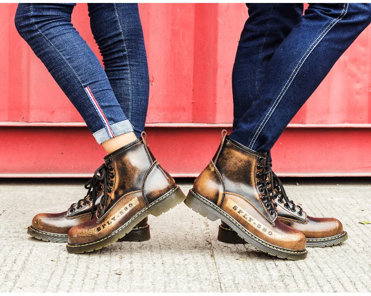 Новые трендовые рабочие ботинки для влюбленных; Size35-44; мужские рабочие ботинки; Винтажная обувь; Мужская зимняя обувь; красные кожаные ботинки на меху; повседневные Роскошные ботильоны
