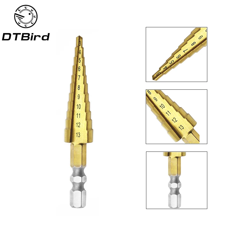 1pcs 3-13mm HSS Titanium Coated Stepped Drill Power Tools Carbide Drill Mini Drill Bit Set 3-12mm 4-12mm 4-20mm DT6